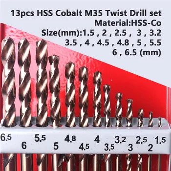 13pcs/set Kovinskih Vrtanje Twist Drill Bit 1,5 mm-6,5 mm Premer hitroreznega Jekla Twist Vrtanje Spiralno Bit za Električni Vrtalnik