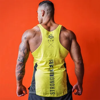 2019 Vrhovi Tank brez Rokavov Telovnik VRH Spodnja športna fitnes Mens priložnostne tiskanja Bodybuilding barva rumena siva modra bela