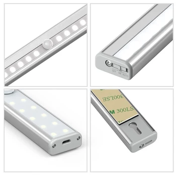 20LEDS USB Polnilna LED Pod Kabinet Svetlobe PIR Senzor Gibanja Omarico, Omaro, Nočne Luči za Omaro, Kuhinjski Omari,