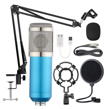 BM-800 Visi Mikrofon Kit, Živo Snemanje Velikih Membranski Kondenzatorski Mikrofon Set (Modra)