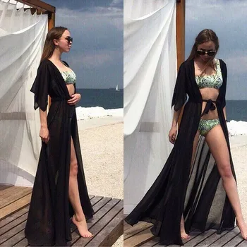 Poletje Seksi Ženske Bikini Prikriti, Šifon Haljo Tunika Kopalkah Na Plaži Dolgo Obleko Kopalke