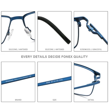 FONEX Zlitine Optičnih Očal Okvir Moških Recept Kvadratnih Kratkovidnost Očala 2020 Nov Moški Kovinski Polno Brezvijačno Očala 999