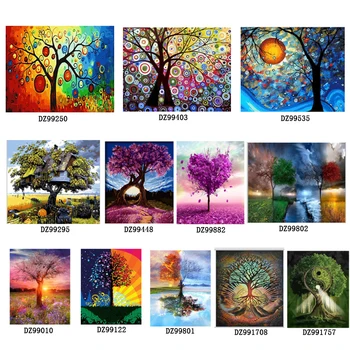 Vroče prodaje diy Barvanje Z Številkami Olje Diy Slike dreves Na Platnu Brez Okvirja digitalno slikarstvo stenski dekor