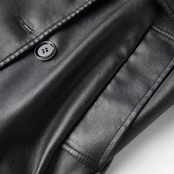 Lautaro Črna umetno usnje jarek plašč za ženske raglan rokav 2020 ženske modnih oblačil Dvojno zapenjanje usnjena jakna ženske