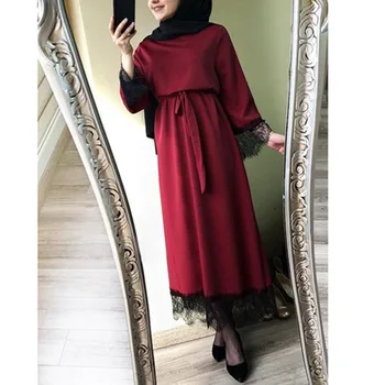 2021 Muslimanske Ženske Čipke Obleko Dubaj Muslimanskih Dolge Čipke Obleko Caftan Maroško Islamsko Oblačila Turški Oman Katar Vestidos Mujer