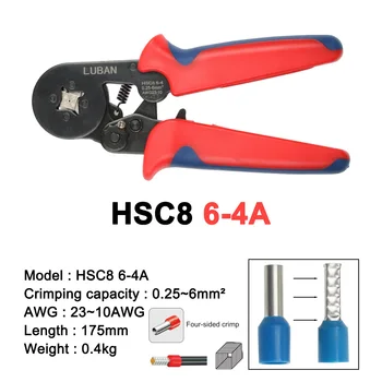 Hsc8 6-4 mini SELF-NASTAVLJIV ROBLJENJEM PLIER 0.25-6mm2 terminali robljenjem orodje multitool orodja roke klešče awg 23-10 oranžna