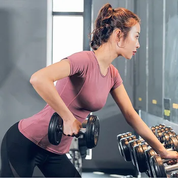 Kratkimi Rokavi Ženske, Šport T-Shirt Krog Vratu Fitnes Dihanje Spodnja Žensk Telovadnici Usposabljanje Teče Hitro Suhega Očesa Vrh