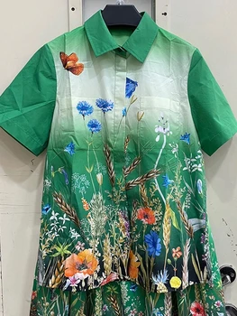 Big-ime poletje žensk bombaž cvjetnim natisniti moda svoboden top majica + nabrano krilo obleko 2020New visoko pasu obleko, dvodelno, XL