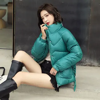 Korejski Stojalo ovratnik Kratke Ohlapne Jakna Ženske Modni Sijajni 2020 Novo Debele Zimske Navzdol Bombaž Plašč velikosti Ženskih Parka DH88