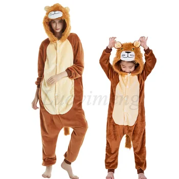 Novo Kigurumi Volk Pižamo Odrasle Živali Lev Panda Samorog Onesie Za Ženske, Otroci Pijama Obleko Zimo Cosplay Kostume Sleepwear