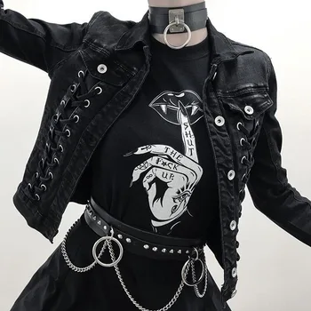 Ženske Priložnostne Rock Ulične Gothic Grunge Black T-Shirt Estetske Čarovnice Tee ženske modni goth grafični vampir majica vrhovi
