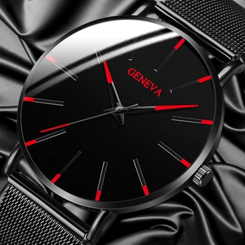Luksuzni moda za moške minimalističen watch ultra-tanek črne nerjaveče jeklo očesa zapestnico watch poslovni moški priložnostne quartz ura
