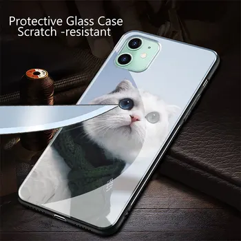 Srčkan smešno Kup Mačk umetnosti mačka, Kaljeno Steklo Kritje za iPhone 11 Pro XR X XS Max 7 8 6 6s Plus 5S SE 2020 Primeru Telefon