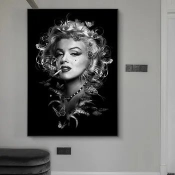Črno Bel Marilyn Monroe Kajenje Plakat Portret Platno Slikarstva in grafike Kul Dekle Stenskih slikah, za Sobi Doma Dekor