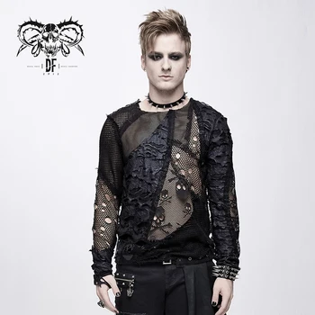 Hudič Moda za Moške Gotike Zdrobljen Luknjo Lobanje Vzorec T-shirt Rock Seksi Očesa Vidika Slim Fit Klub Kostum