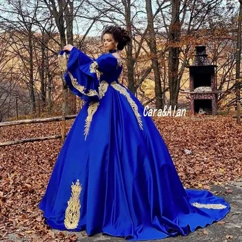 Tradicionalni Kraljevsko Modra Večerne Obleke Dolgo Sleeevs Ljubica Žogo Obleke Prom Stranka Obleko Nositi Vestidos De La Celebridad