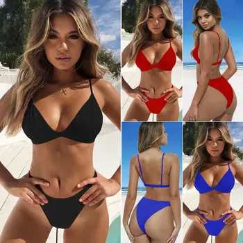 Hirigin Tangice Bikini Komplet 2019 Nove Ženske Kopalke Čiste Barve Push Up Oblazinjeni Kopalke Biquini Ženske Kopalke Poletje Plažo