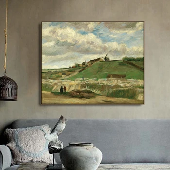 Hribu Montmartre s Vincent Van Gogh Plakati in Tiskanje Platno Slikarstvo, Kaligrafija Stenske Slike za Dnevni Sobi Doma Dekor