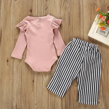 Baby dekle novorojenčka oblačil roza komplet dojencek Dekliška Obleke Obleke Romper Bodysuit+Trak Dolge Hlače Nastavite bambino abbigliamento t5