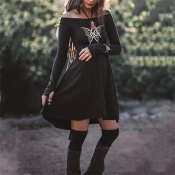 Srednjeveški Cosplay Kostumi za Ženske Gotike Dress Vintage Metulj brez naramnic Dolg Rokav noč Čarovnic v Srednjem Veku Obleke