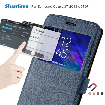 Pu Usnjena torbica Za Samsung Galaxy J7 2016 Flip Primeru Za Samsung Galaxy J710F View Window Knjige v Primeru Mehko Tpu Silikon Zadnji Pokrovček