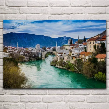 Hercegovina Mostar Bosniia sem Gertsegovina lepo mesto pokrajino dnevni sobi doma art dekoracijo lesa, okvir tkanine plakat KN638