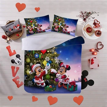 Disney Mickey Minnie Božič Posteljnina Nabor Rjuhe Kritje Prevleke Domačega Tekstilnega Odrasle Otroke Darilo Kraljica King Size Postelja Set
