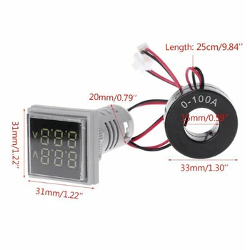 Mini 22 mm LED Digitalni Dvojni Zaslon Voltmeter Ampermeter Merilnik Napetosti tok Tester AC 60-500V 0-100A Zaslonu Merilnika na Debelo