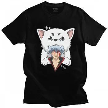 Kawaii Gintama Gintoki Sakata T Shirt za Moške Kratke Rokav Sadaharu T-shirt Graphic T-shirt Bombaž Anime Manga Tee Vrhovi Merch