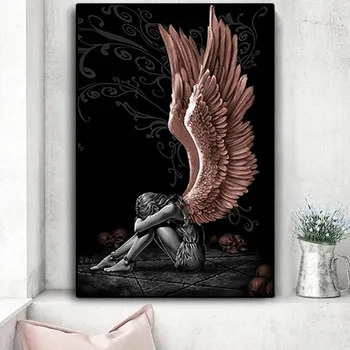 Angeli In Demoni, Platno Slikarstvo Siv Znak krila Lobanja, Plakatov in Fotografij Cuadros Stenskih slikah, za Dnevna Soba dekor