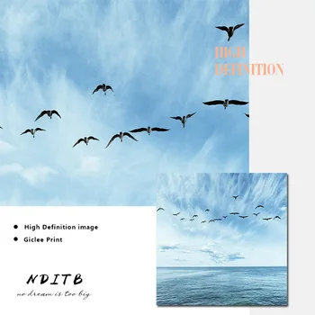 Modro Nebo, Morje, Ocean Sliko Wall Art Skandinavskih Plakat Nordijska Tiskanja Minimalističen Seascape Platno Slikarstvo Sodobno Dekoracijo Doma