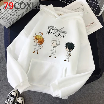 Obljubljena Neverland Hoodies Majica Moški Harajuku Japonski Anime Hoodies Ulične Emma Norman Ray Grafični Hooded Moški