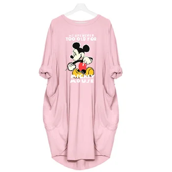 Disney Mickey Minnie Ženske obleke Žep Plus Velikost Svoboden Tisk Kolena-dolžina Obleko Priložnostne Letnik Vestido Ženske Preveliko Obleko