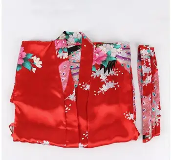 Otroci Haljo Saten Otrok poletje Kimono Kopalne Obleke Družico Cvet Dekle Obleko iz Svile otroški kopalni plašč Nightgown Pav robe