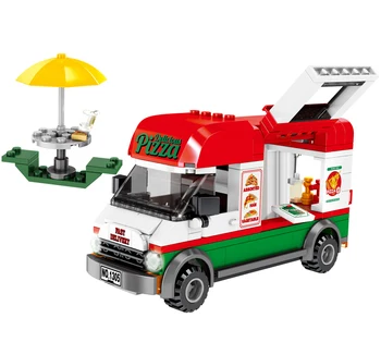 Diy Mesto Avtomobilov Razvrstitev Vozila hot dog Takeaway Pizza Medicinske Reševanje Metla Modelu Vozila Gradnik Izobraževalne Igrače