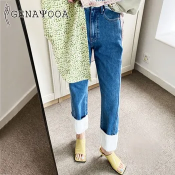 Genayooa Ulične Mozaik Visok Pas, Jeans 2020 Moda Mama Jeans Ženska Denim Fant Jeans Za Ženske Femme Korejskem Slogu