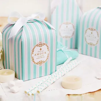 DIY 50pcs/100 kozarcev 10.5x8x8cm amour Tiffany modro in belo črtasto škatel trgovina pekarna piškotki pakiranje kartonov bonboniera