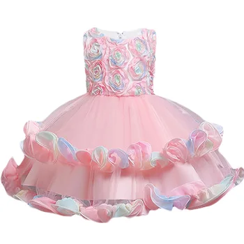 Nov Baby Dekleta Cvet Vezenje Princesa Stranka Tutu Obleke Otroci, Otroci Chirstmas Elegantne Poroka Obleke Žogo Vestidos Oblačila