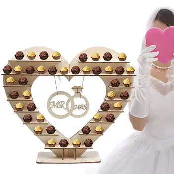 Lesene Mr & Mrs Čokolada Stojalo v obliki Srca Sladkarije, ki Prikazuje Stojalo Odlična Dekoracija za Poroko Sprejem