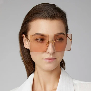 Novo Leto 2020 Modni Veliki Rimless Sončna Očala Ženske Letnik Trendy Luksuzne Blagovne Znamke Oblikovalec Ženske Sunglass Prevelik Zatemnjena Očala