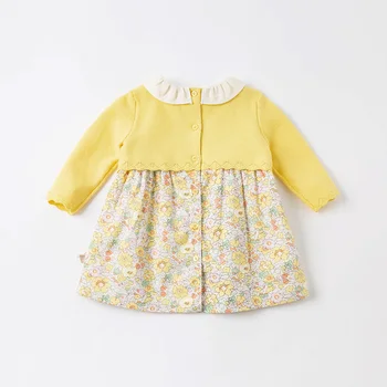 DBJ16673 dave bella pomlad baby dekle srčkan cvjetnim tiskanja mozaik obleko otroci in modnih stranka obleko otroci dojenčka lolita obleko
