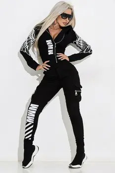 Trenirke Ženske 2 Kos Set Print Fitnes Salon Sportwear Jeseni Priložnostne Hooded Black Activewear Ulične Mode Obleke