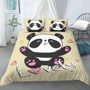 Panda Posteljnina Nabor Bela Črna Rjuhe Kritje Risanka Panda Zvezde, Natisnjeni Design Fantje Dekleta Živali, Posteljnino Določa Rjuhe Kritje Set
