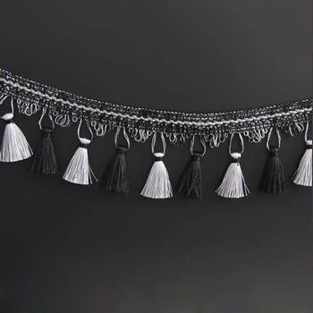 Luksuzni črni 6m zavese tassel Poliester Svile Bonitete Trim Tkanine, Čipke In Bonitete za Zavese DIY Dekorativne Obrobe
