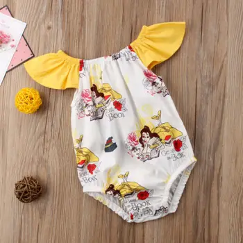 Newborn Baby Dekleta Cvetlični Risanka Jumpsuit Obleka, Obleke En Kos Oblačila